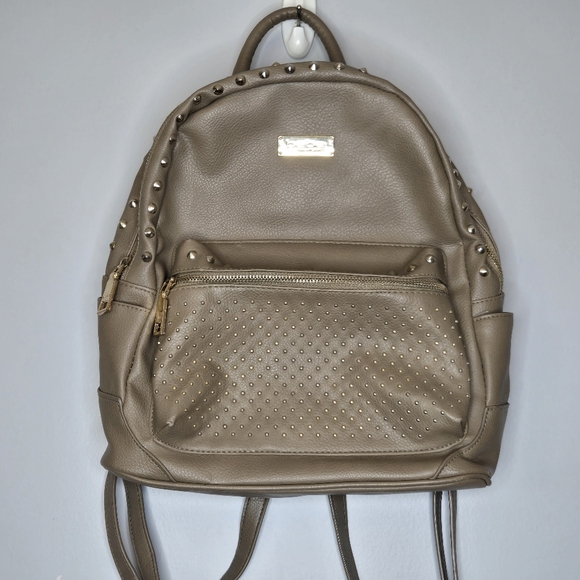 Bebe Y2k Mini Backpack Gray Faux Leather Metal Studs Mini Bag Adjustable Studded - Picture 1 of 12